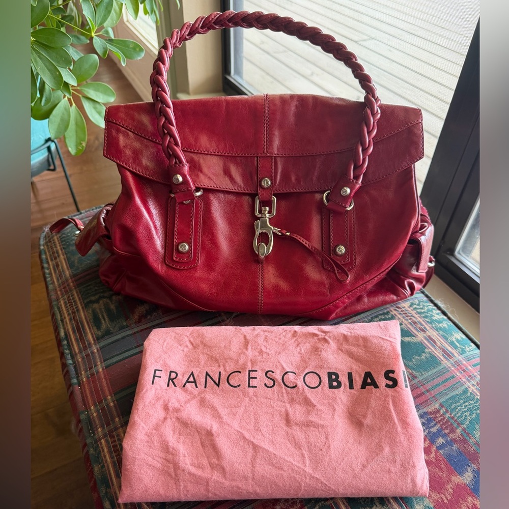 Francesco Biasia Red Leather Handbag Satchel Purse: MINT condition 💄👠 - Picture 2 of 9